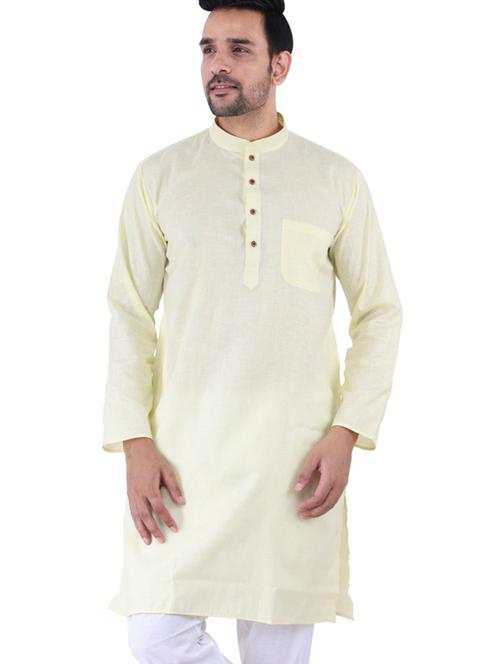 yellow cotton blend kurta - 19702590 - Very Small Image - 1