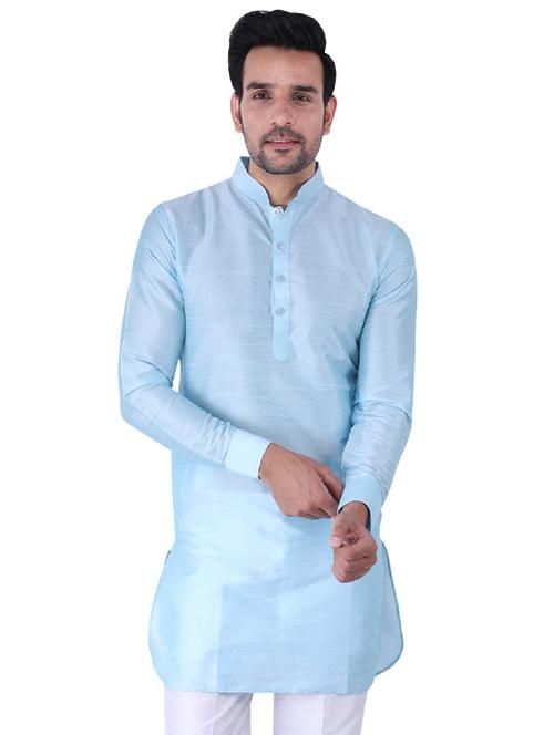 light blue solid kurta pyjama ethnic wear set - 19702687 - Very Small Image - 1