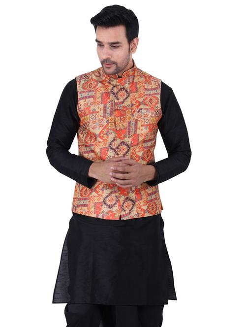 printed dhoti kurta with nehru jacket set - 19702758 - Very Small Image - 1