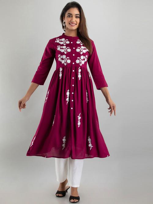 women mandarin collar embroidered kurta pant set - 19702891 - Very Small Image - 1
