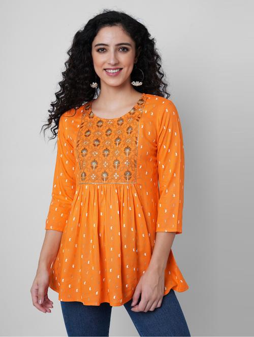 orange printed regular top - 19702902 - Very Small Image - 1