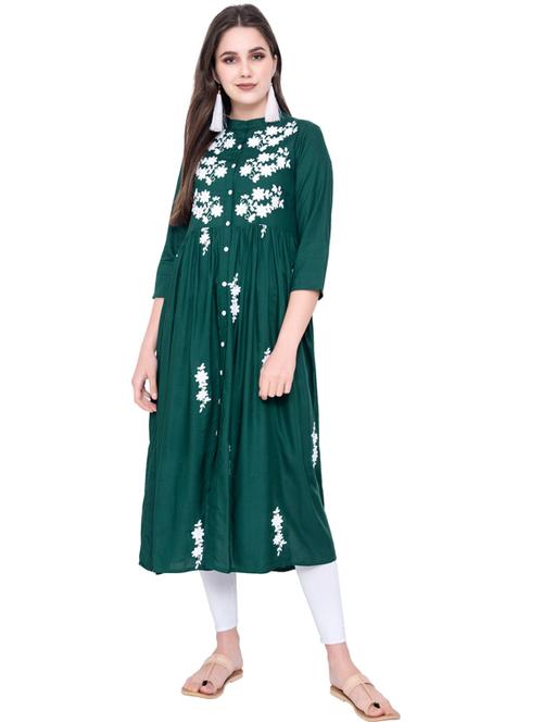 women mandarin embroidered flared kurta - 19702945 - Very Small Image - 1