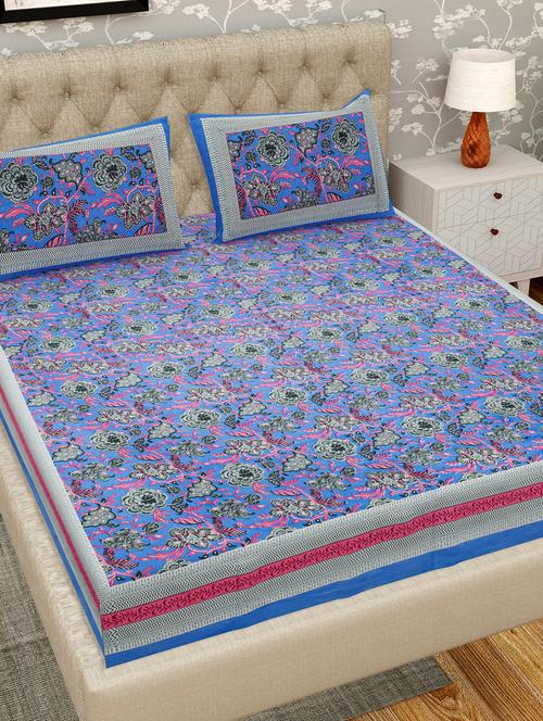 patrico floral 300 tc cotton king size double bedsheet with 2 pillow covers - 19703663 - Very Small Image - 1