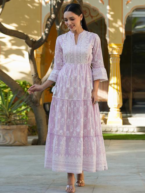 floral print sequins work fit and flare dress with waist tie - 19707130 - Very Small Image - 1