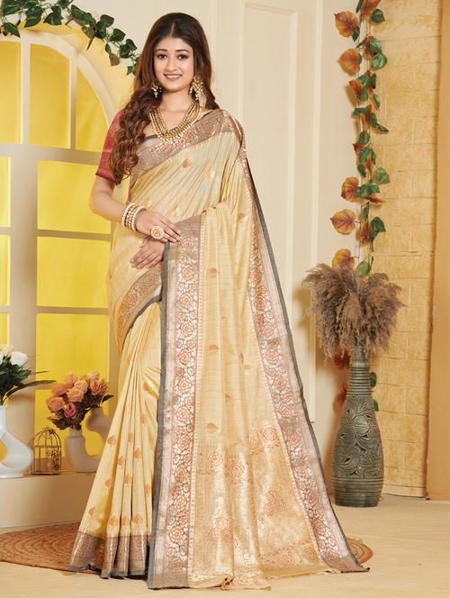 offwhite silk banarasi saree - 19708639 - Very Small Image - 1