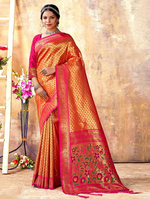 women's self design orange colored saree - 19708668 - Very Small Image - 1
