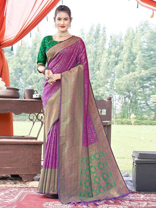 purple silk saree - 19708683 - Very Small Image - 1