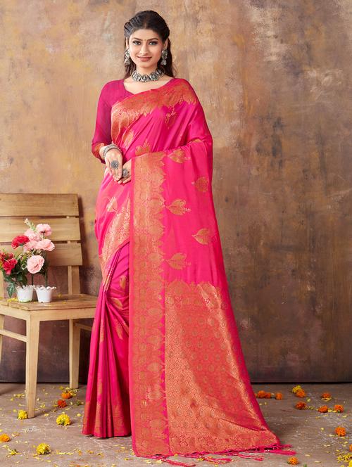 pink silk saree - 19708711 - Very Small Image - 1