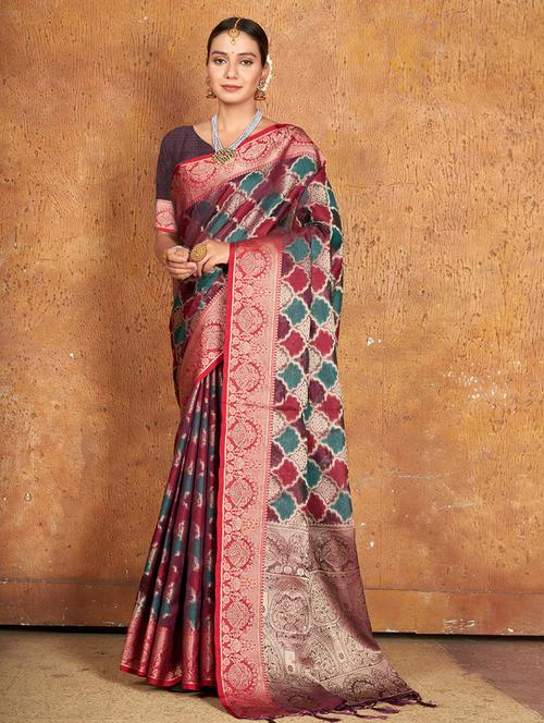 women's self design multi colored saree with blouse - 19708733 - Very Small Image - 1