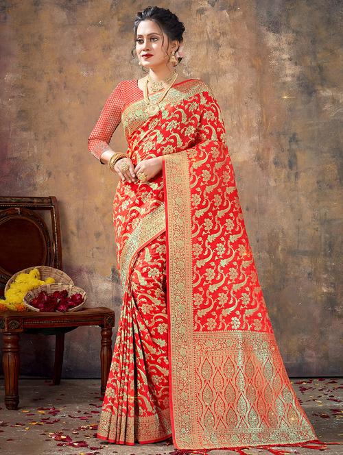 red silk saree - 19708800 - Very Small Image - 1
