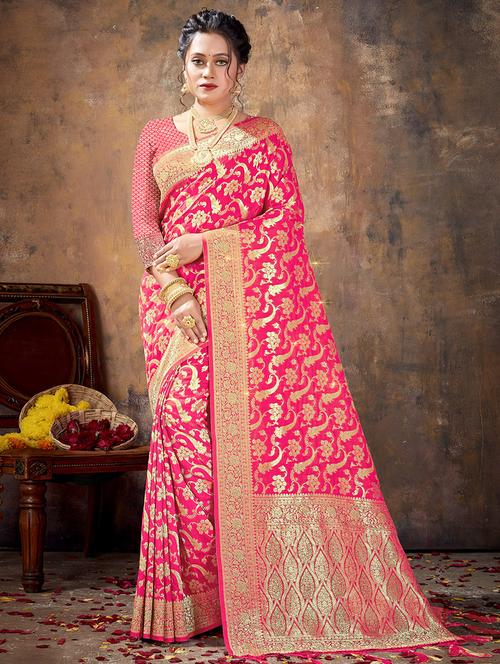 pink silk saree - 19708802 - Very Small Image - 1