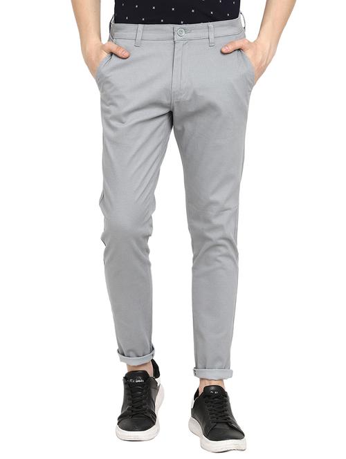 grey solid chinos casual trouser - 19709400 - Very Small Image - 1