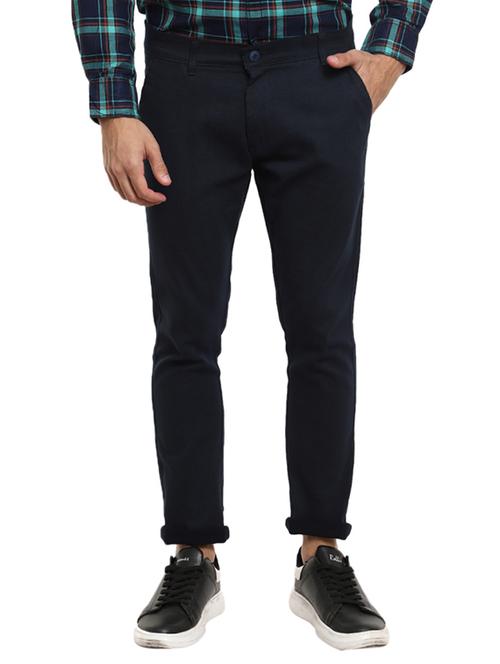 navy blue polyester chinos casual trousers - 19709478 - Very Small Image - 1