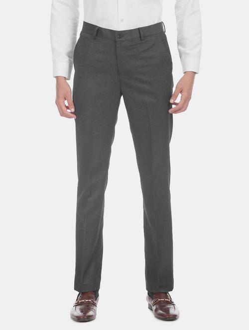 men grey cotton flat front formal trousers - 19709567 - Very Small Image - 1