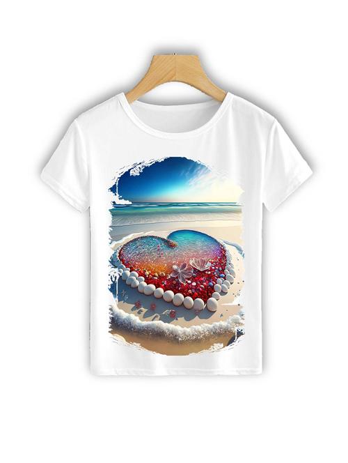 round neck heart front print t-shirt - 19710793 - Very Small Image - 1