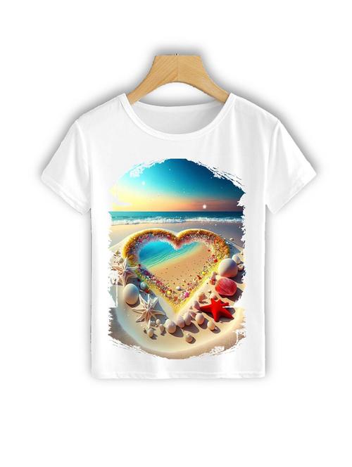 round neck heart front print t-shirt - 19710795 - Very Small Image - 1