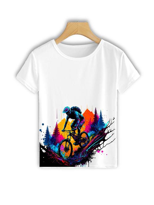 round neck cyclist front print t-shirt - 19710838 - Very Small Image - 1