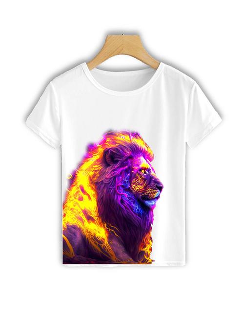 round neck lion front print t-shirt - 19710846 - Very Small Image - 1