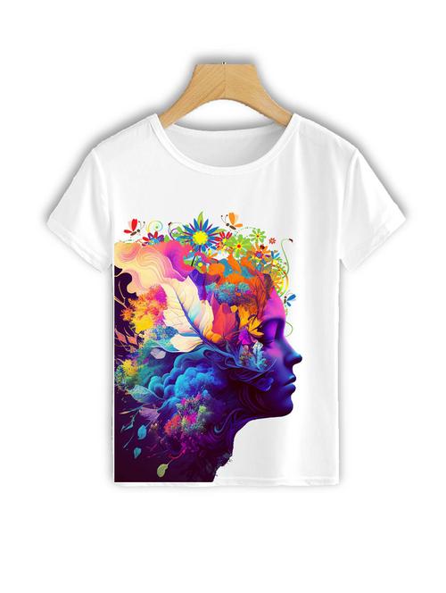 round neck floral front print t-shirt - 19710850 - Very Small Image - 1