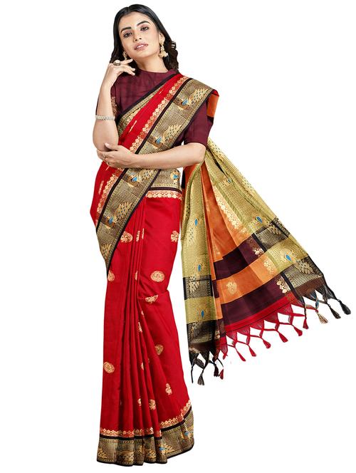 ethnic motif woven saree with blouse - 19711016 - Very Small Image - 1