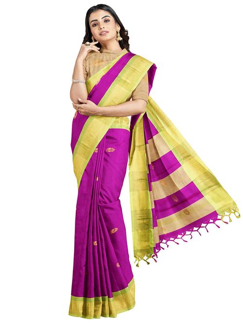 self designed woven contrast border saree with blouse - 19711036 - Very Small Image - 1