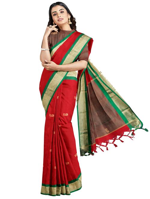 self designed woven contrast border saree with blouse - 19711039 - Very Small Image - 1