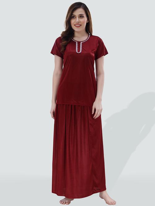maroon round neck nightwear set - 19711296 - Very Small Image - 1
