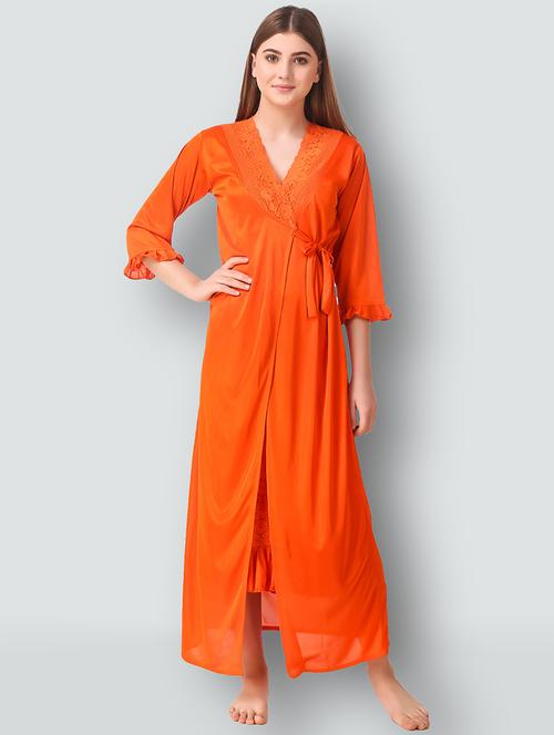 orange lace night dress with robe set - 19711372 - Very Small Image - 1