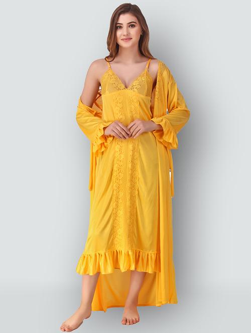 yellow lace night dress with robe set - 19711375 - Very Small Image - 1