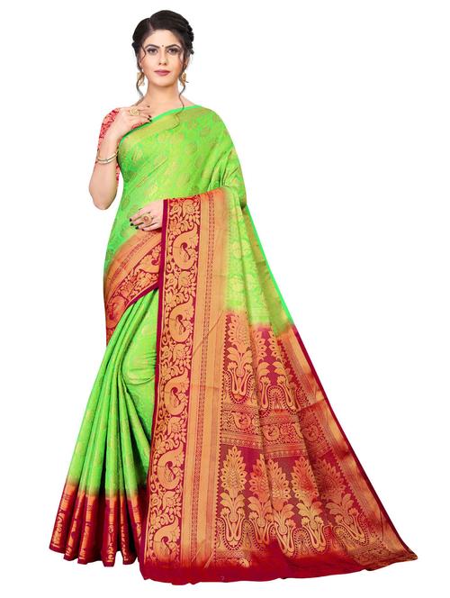 self designed woven contrast border saree with blouse - 19714669 - Very Small Image - 1