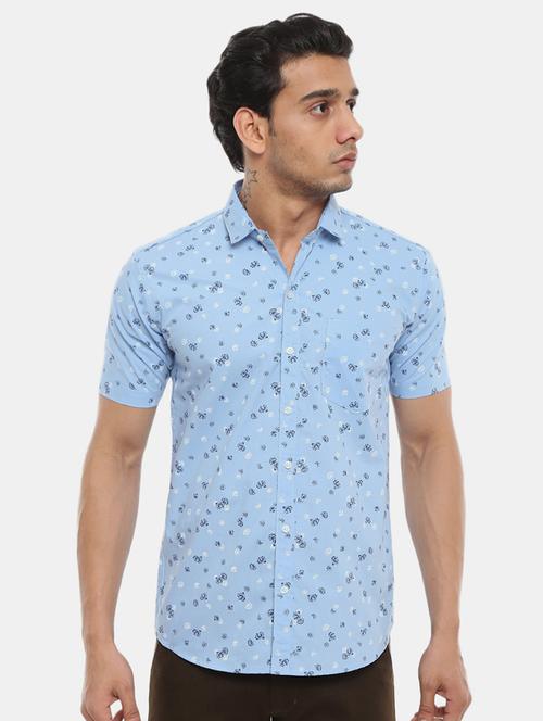 light blue cotton printed casual shirt - 19716816 - Very Small Image - 1