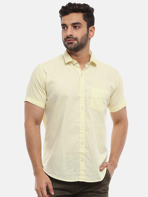 solid yellow cotton casual shirt - 19717503 - Very Small Image - 1