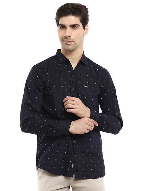 navy blue printed cotton casual shirt - 19717536 - Very Small Image - 1