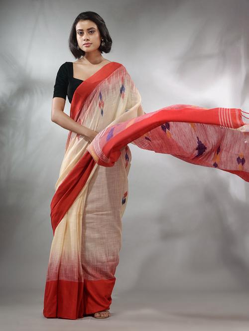 women's ikat nude colored saree - 19717698 - Very Small Image - 1
