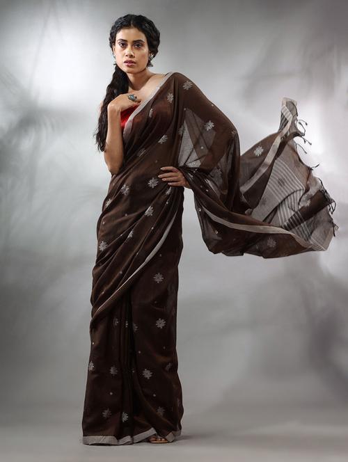 brown cotton saree with blouse - 19717728 - Very Small Image - 1