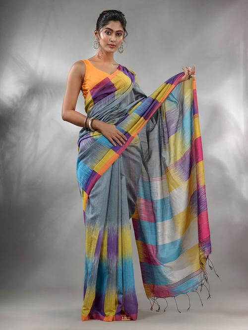 checkered printed saree with blouse - 19717786 - Very Small Image - 1