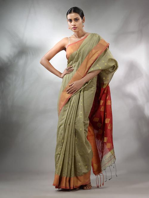 women's self design olive colored saree - 19717794 - Very Small Image - 1