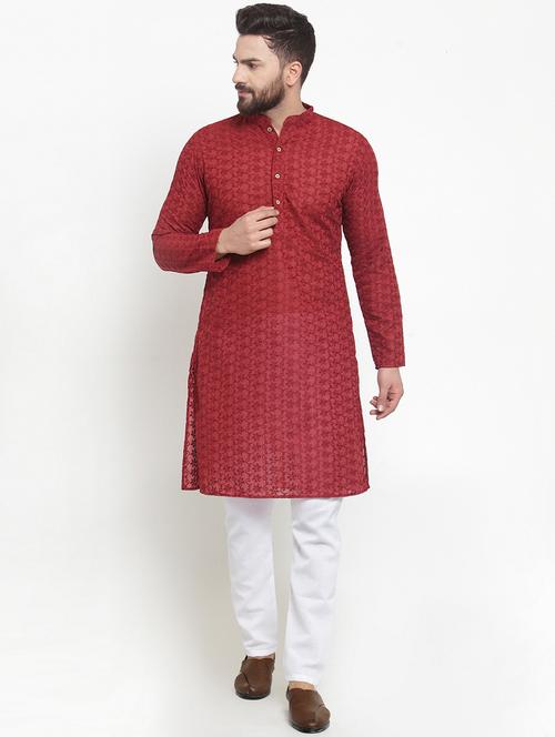 maroon chikankari kurta pyjama set - 19718120 - Very Small Image - 1
