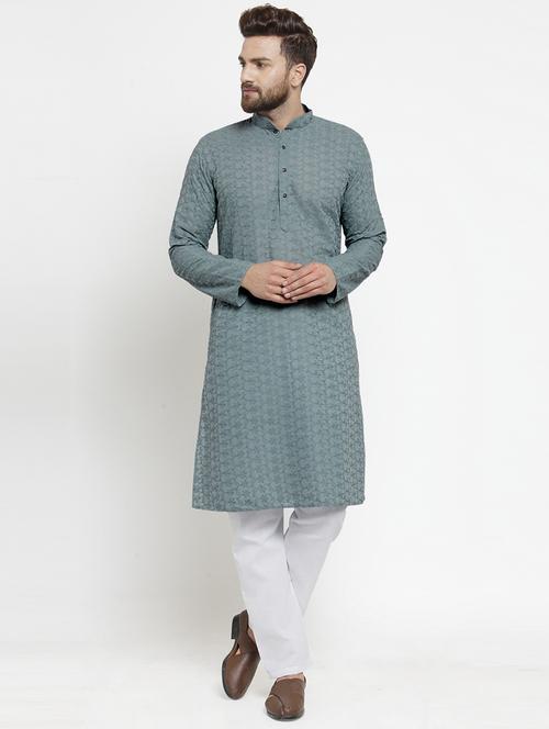 grey chikankari kurta pyjama set - 19718121 - Very Small Image - 1