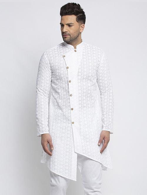 mandarin neck self design asymmetric kurta - 19718284 - Very Small Image - 1
