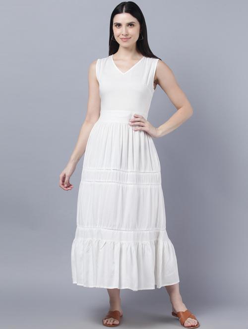 white solid fit & flare dress - 19718504 - Very Small Image - 1