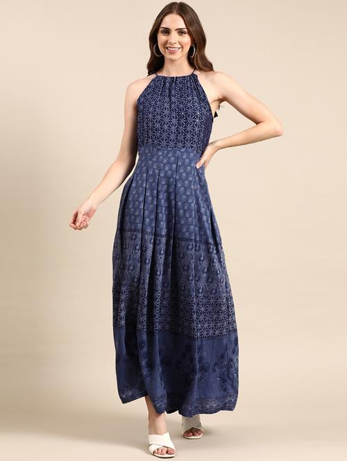 tie up neck printed ethnic dress - 19719239 - Very Small Image - 1
