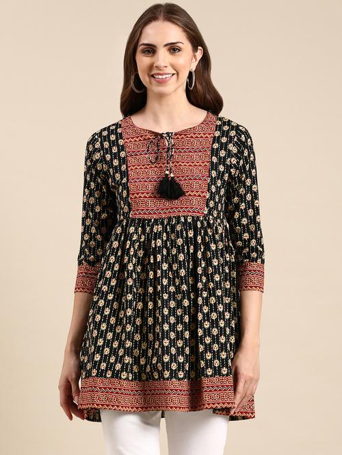 notch neck printed flared kurta - 19719333 - Very Small Image - 1