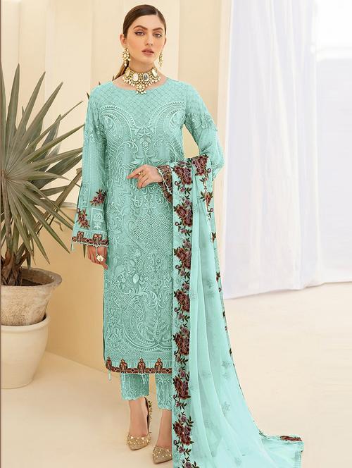 heavy embroidery pant suit semi-stitched suit - 19719360 - Very Small Image - 1