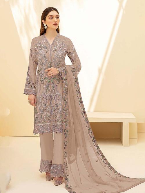 self design embroidered semi-stitched suit set - 19719364 - Very Small Image - 1