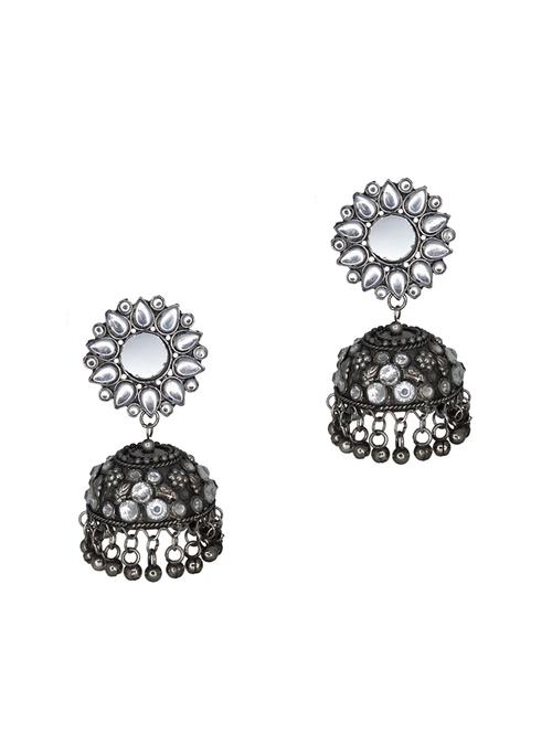 white alloy mirror studs jhumka earring - 19719686 - Very Small Image - 1