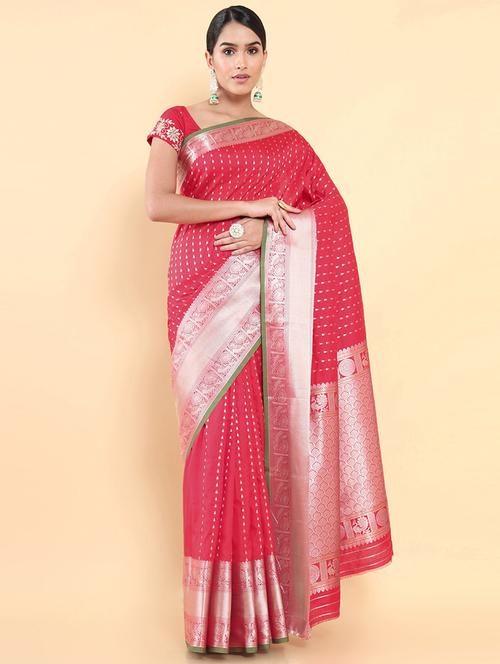 red silk saree with blouse - 19719982 - Very Small Image - 1