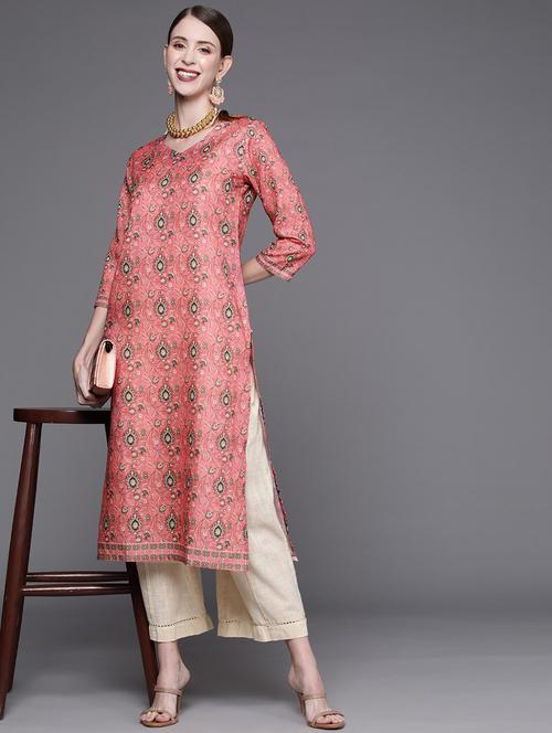 v neck printed straight kurta - 19723433 - Very Small Image - 1
