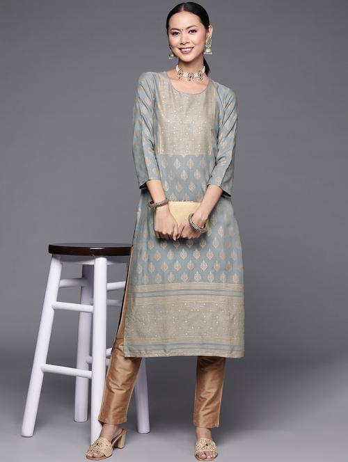 round neck printed straight kurta - 19723436 - Very Small Image - 1