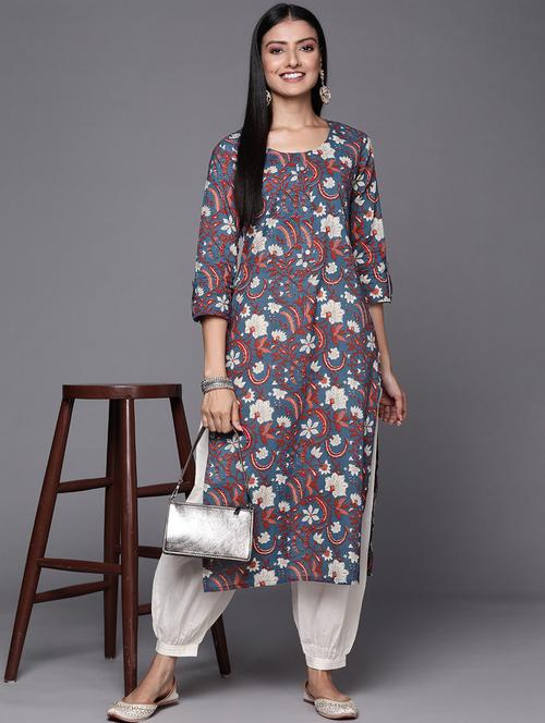 round neck printed straight kurta - 19723464 - Very Small Image - 1